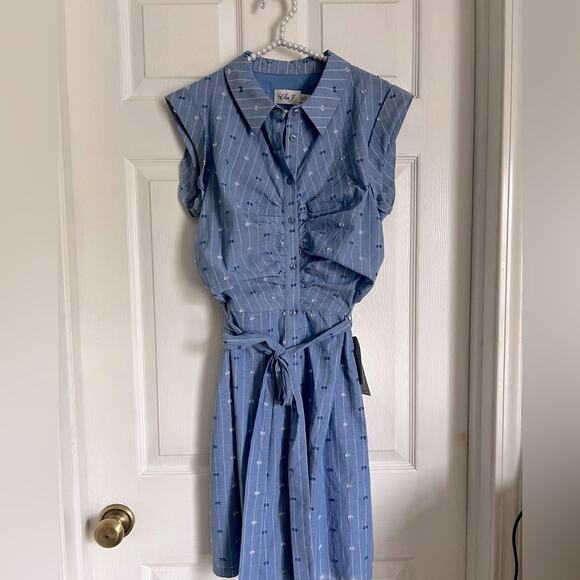 Eliza J Poplin Pinstripe Shirt Dress NWT Nordstrom Size 10 Blue - Picture 2 of 8